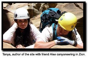Author Tanya, with friend Alex canyoneering in Zion.